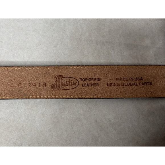 Justin Top Grain Leather Western Belt Brown Silver Buckle Concho Size 39 USA - Picture 5 of 9